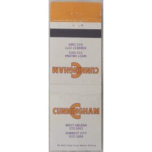 Vintage Matchbook Cover Cunningham West Helena Forrest City AR Arkansas
